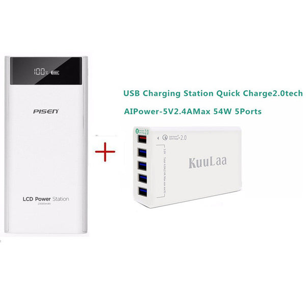 PISEN 18650 Power Bank 20000mah LCD External Battery Portable Mobile Fast Charger Dual USB Powerbank for iPhone 6 Samsung Tablet