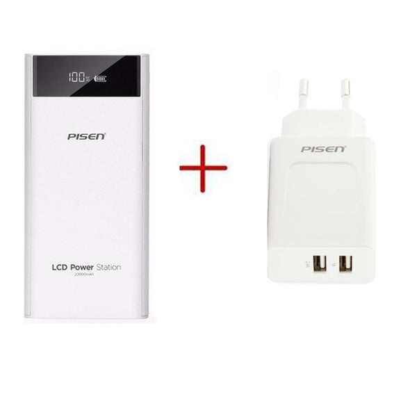 PISEN 18650 Power Bank 20000mah LCD External Battery Portable Mobile Fast Charger Dual USB Powerbank for iPhone 6 Samsung Tablet