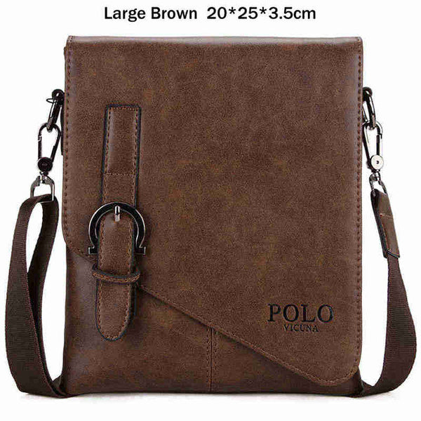 VICUNA POLO Unique Buckle Design Irregular Cover Open Mens Messenger Bag 2 Sizes Business Men Crossbody Bag Leather Man Bag Hot