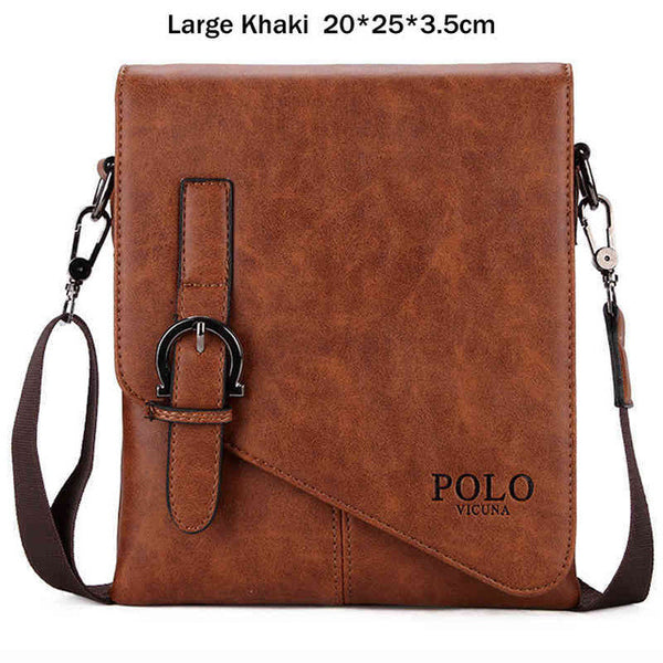 VICUNA POLO Unique Buckle Design Irregular Cover Open Mens Messenger Bag 2 Sizes Business Men Crossbody Bag Leather Man Bag Hot