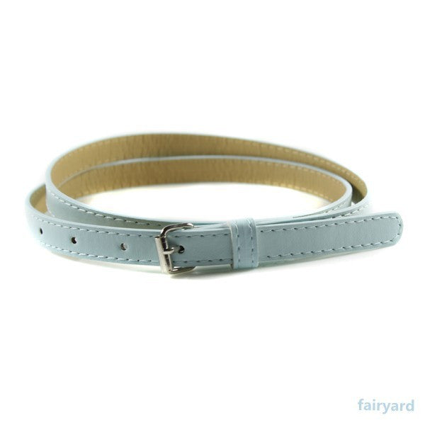 Multi Color Thin Skinny Faux Leather Waistband Womens Ladies Casual Belt Strap