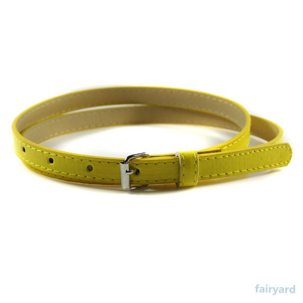 Multi Color Thin Skinny Faux Leather Waistband Womens Ladies Casual Belt Strap