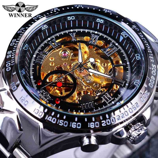 Winner New Number Sport Design Bezel Golden Watch Mens Watches Top Brand Luxury Montre Homme Clock Men Automatic Skeleton Watch