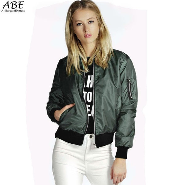 2017 Spring Autumn Women Thin Jackets Tops MA1 Basic Bomber Jacket Long Sleeve Coat Casual Stand Collar Slim Fit Outerwear