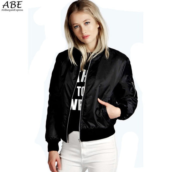 2017 Spring Autumn Women Thin Jackets Tops MA1 Basic Bomber Jacket Long Sleeve Coat Casual Stand Collar Slim Fit Outerwear