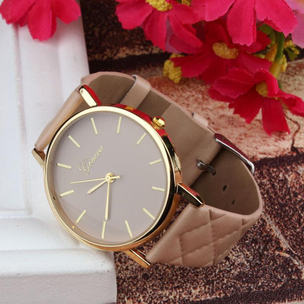 New watch women Checkers Faux lady dress watch, women's Casual Leather quartz-watch Analog wristwatch Gifts relogios feminino