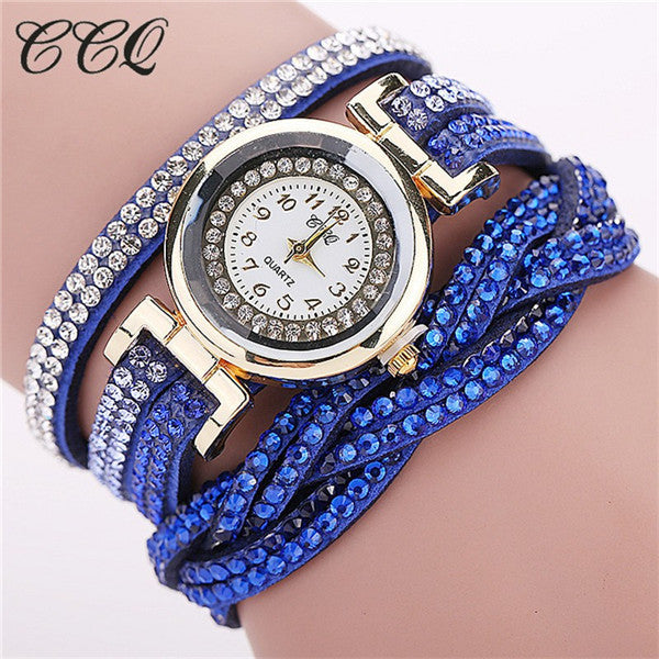 CCQ 2017 New Fashion Casual Quartz Women Rhinestone Watch Braided Leather Bracelet Watch Gift Relogio Feminino Gift 1739