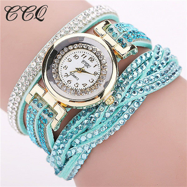 CCQ 2017 New Fashion Casual Quartz Women Rhinestone Watch Braided Leather Bracelet Watch Gift Relogio Feminino Gift 1739
