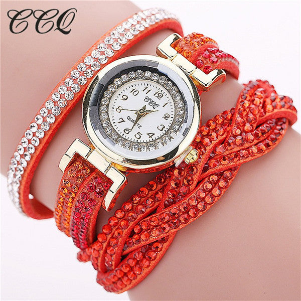CCQ 2017 New Fashion Casual Quartz Women Rhinestone Watch Braided Leather Bracelet Watch Gift Relogio Feminino Gift 1739