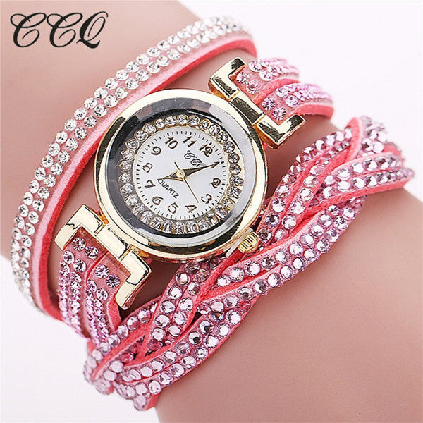 CCQ 2017 New Fashion Casual Quartz Women Rhinestone Watch Braided Leather Bracelet Watch Gift Relogio Feminino Gift 1739