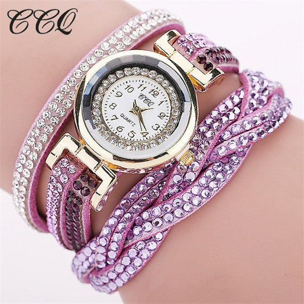 CCQ 2017 New Fashion Casual Quartz Women Rhinestone Watch Braided Leather Bracelet Watch Gift Relogio Feminino Gift 1739