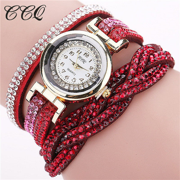CCQ 2017 New Fashion Casual Quartz Women Rhinestone Watch Braided Leather Bracelet Watch Gift Relogio Feminino Gift 1739