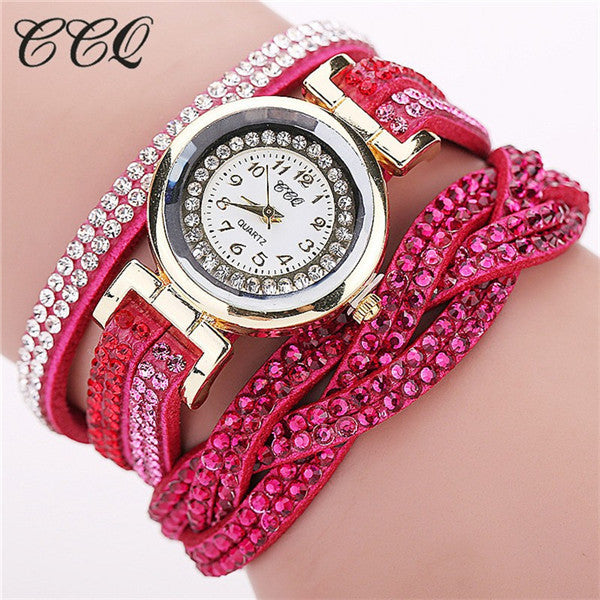CCQ 2017 New Fashion Casual Quartz Women Rhinestone Watch Braided Leather Bracelet Watch Gift Relogio Feminino Gift 1739