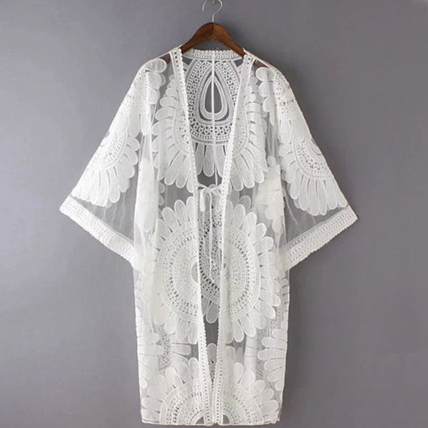 2017 Pareo Beach Cover Up Floral Embroidery Bikini Cover Up Swimwear Women Robe De Plage Beach Cardigan Bathing Suit Cover Ups