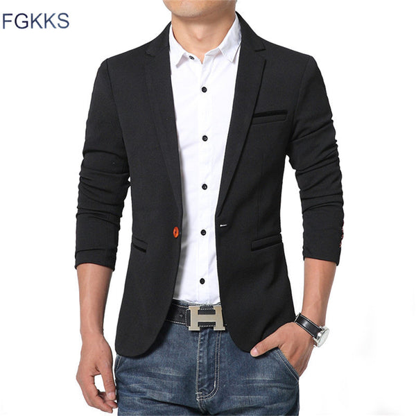 FGKKS 2017 New Spring Autumn thin Casual Men Blazer Cotton Slim England Suit Blaser Masculino Male Jacket Blazer Men Size M-5XL