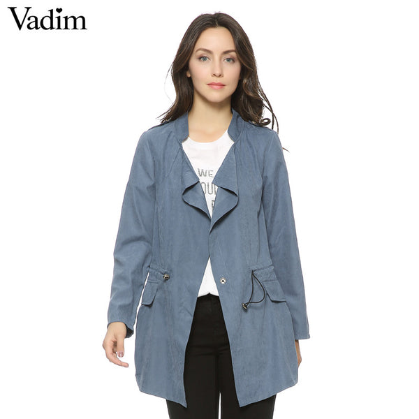 Women autumn office long trench plus size full sleeve drawstring Waist coats casaco feminine casual streetwear tops CT1089