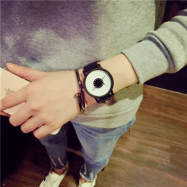 Hot fashion creative watches women men quartz-watch 2017 BGG brand unique dial design lovers' watch leather wristwatches clock