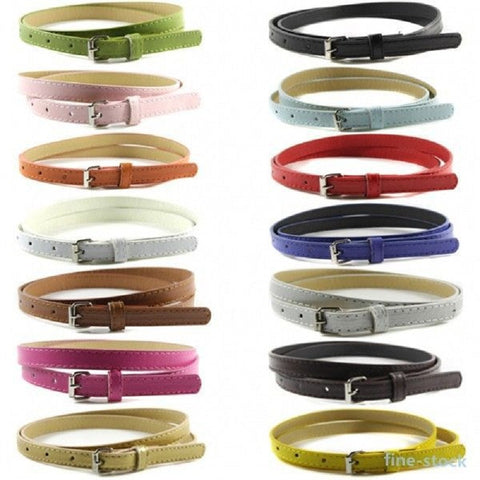 Multi Color Thin Skinny Faux Leather Waistband Womens Ladies Casual Belt Strap