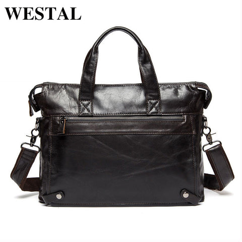 WESTAL Genuine Leather bag Business Men bags Laptop Tote Briefcases Crossbody bags Shoulder Handbag Men's Messenger Bag 9103