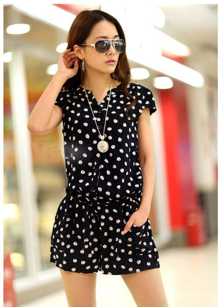 2017 Summer Women Casual Jumpsuits Short Sleeve Bodysuit Female Elastic Waist V neck Rompers Short Overalls for Women Playsuit