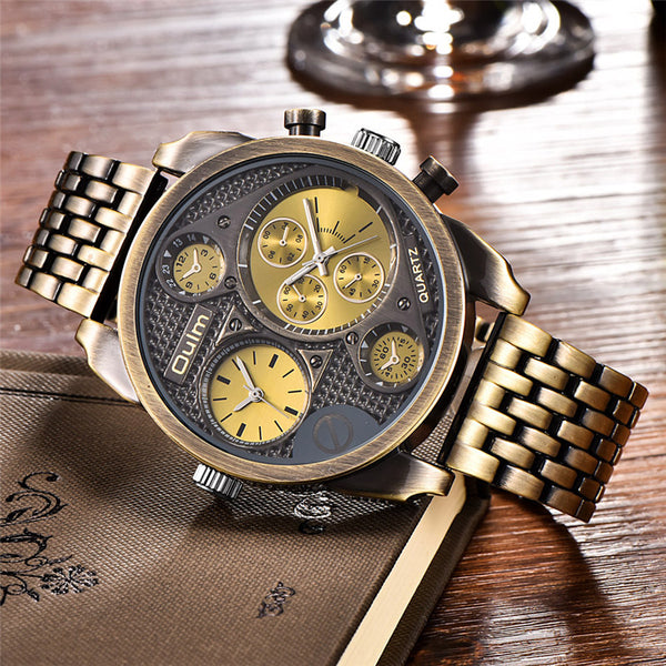 Oulm Luxury Brand Men Full Steel Watch Golden