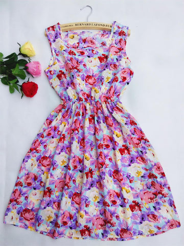 CDJLFH new sexy autumn slim dress new Women casual cute sleeveless vest printed beach chiffon dress