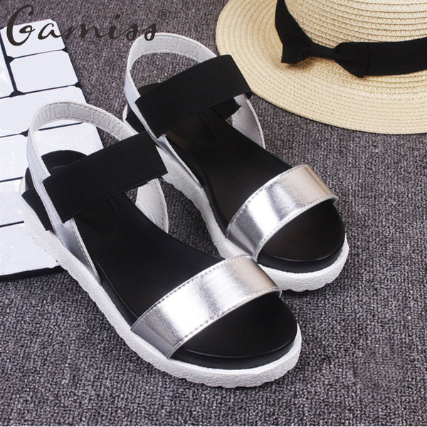 Gamiss Women Beach Sandals Summer Casual Flat Shoes Peep-toe Roman Sandals Lady Flip Flops Footwear Gladiator Sandalias Mujer