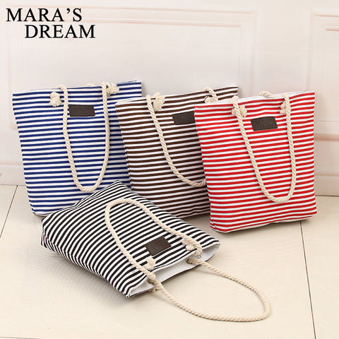 Mara's Dream Fashion Canvas Unisex Stripe Women Zipper Handbag Strap Coffee Shopping Bag Shoulder Bag Lady Bags