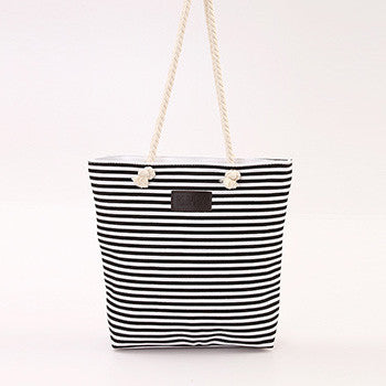 Mara's Dream Fashion Canvas Unisex Stripe Women Zipper Handbag Strap Coffee Shopping Bag Shoulder Bag Lady Bags