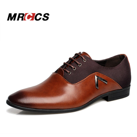 MRCCS Pointed Shoes Big Size 38-47 Business Men's Basic Casual Shoes,Black/Brown Leather Cloth Elegant Design Handsome Shoes