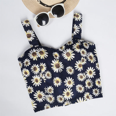 Floral Crop Top Women Camisole Dill Tank Top Female Cropped Feminino Tops Women's 2017 Summer Women Black Cami Short Tops