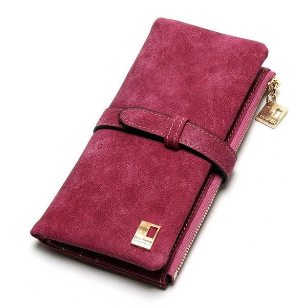 New Fashion Women Wallets Drawstring Nubuck Leather Zipper Wallet