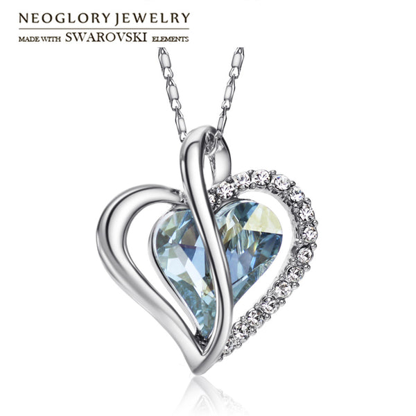 Neoglory Austria Crystal & Rhinestone Long Charm Necklace Romantic Love Heart Style