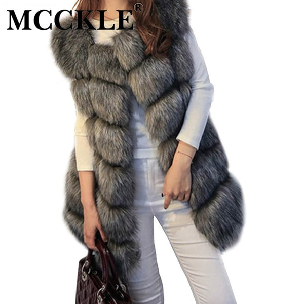 MCCKLE Coat Women Faux Fox Fur Vest Brand Shitsuke Fuorrure Femme Fur Vests Fashion Luxury Peel Women's Jacket Gilet Veste