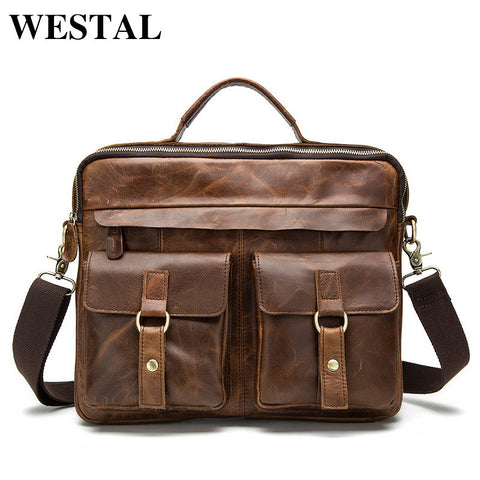 WESTAL Crazy Horse Genuine Leather Men Bag Casual Handbags Men Crossbody Bags Men's Travel Bag Tote Laptop Briefcases men bags