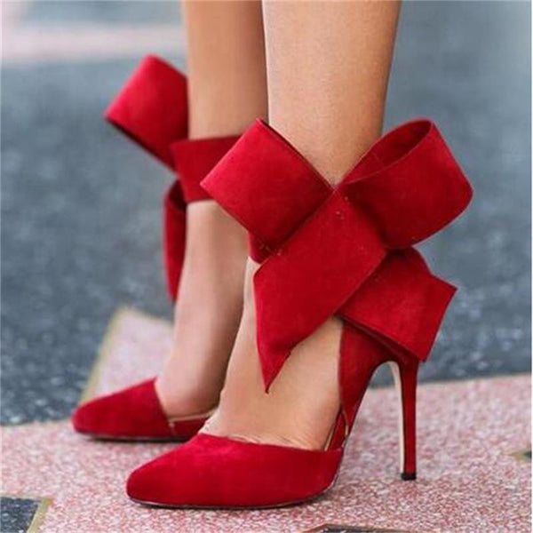 Plus Size Shoes Women Big Bow Tie Pumps 2017 Butterfly Pointed Stiletto Shoes Woman High Heels Wedding Shoes Bowknot advisable