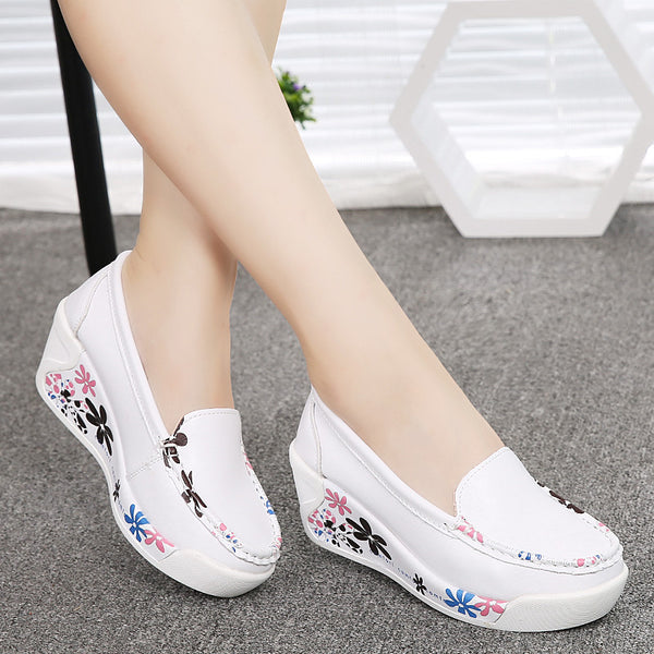 Hot Sale New Women's Genuine Leather Platform Shoes Wedges White Lady casual Shoes Swing  mother shoes size 35-40