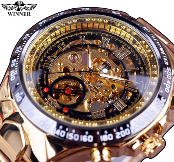 Winner New Number Sport Design Bezel Golden Watch Mens Watches Top Brand Luxury Montre Homme Clock Men Automatic Skeleton Watch