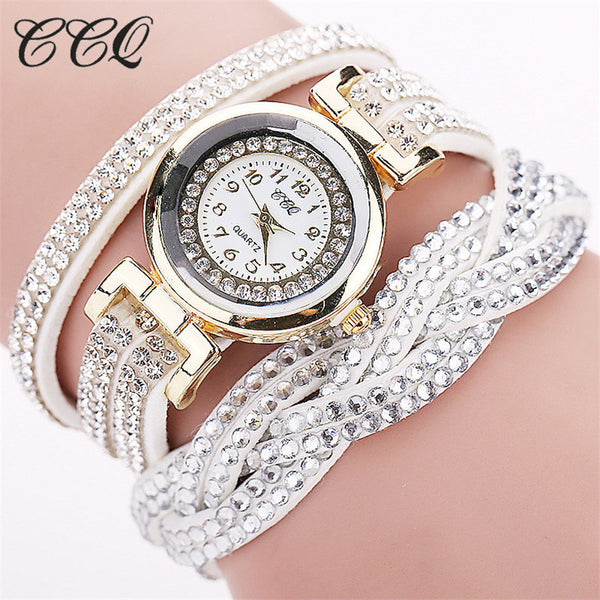 CCQ 2017 New Fashion Casual Quartz Women Rhinestone Watch Braided Leather Bracelet Watch Gift Relogio Feminino Gift 1739