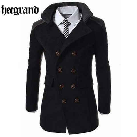 HEE GRAND 2017 Fashion Men's Autumn Winter Coat Turn-down Collar Wool Blend Men Pea Coat Double Breasted Winter Overcoat MWN113