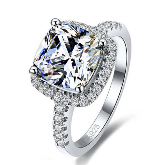 Big Promotion! Luxury Geniune 925 Sterling Silver Wedding Engagement Rings Super Shiny Cubic Zirconia Jewelry For Bridal